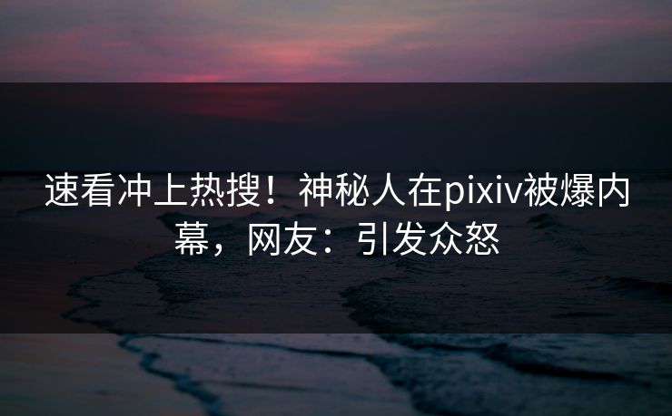 速看冲上热搜！神秘人在pixiv被爆内幕，网友：引发众怒